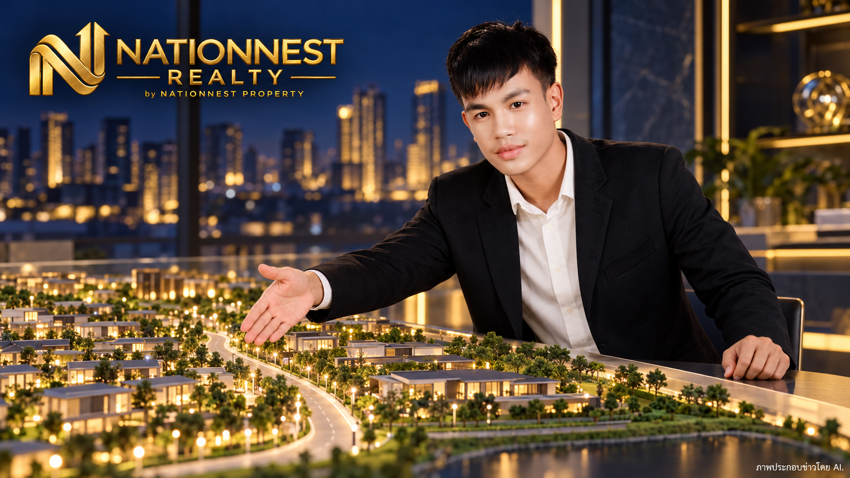 พีทพิจารณาแบบจำลองที่ดินและตำแหน่งการเข้าถึง เป็นภาพประกอบเชิงแนวคิด