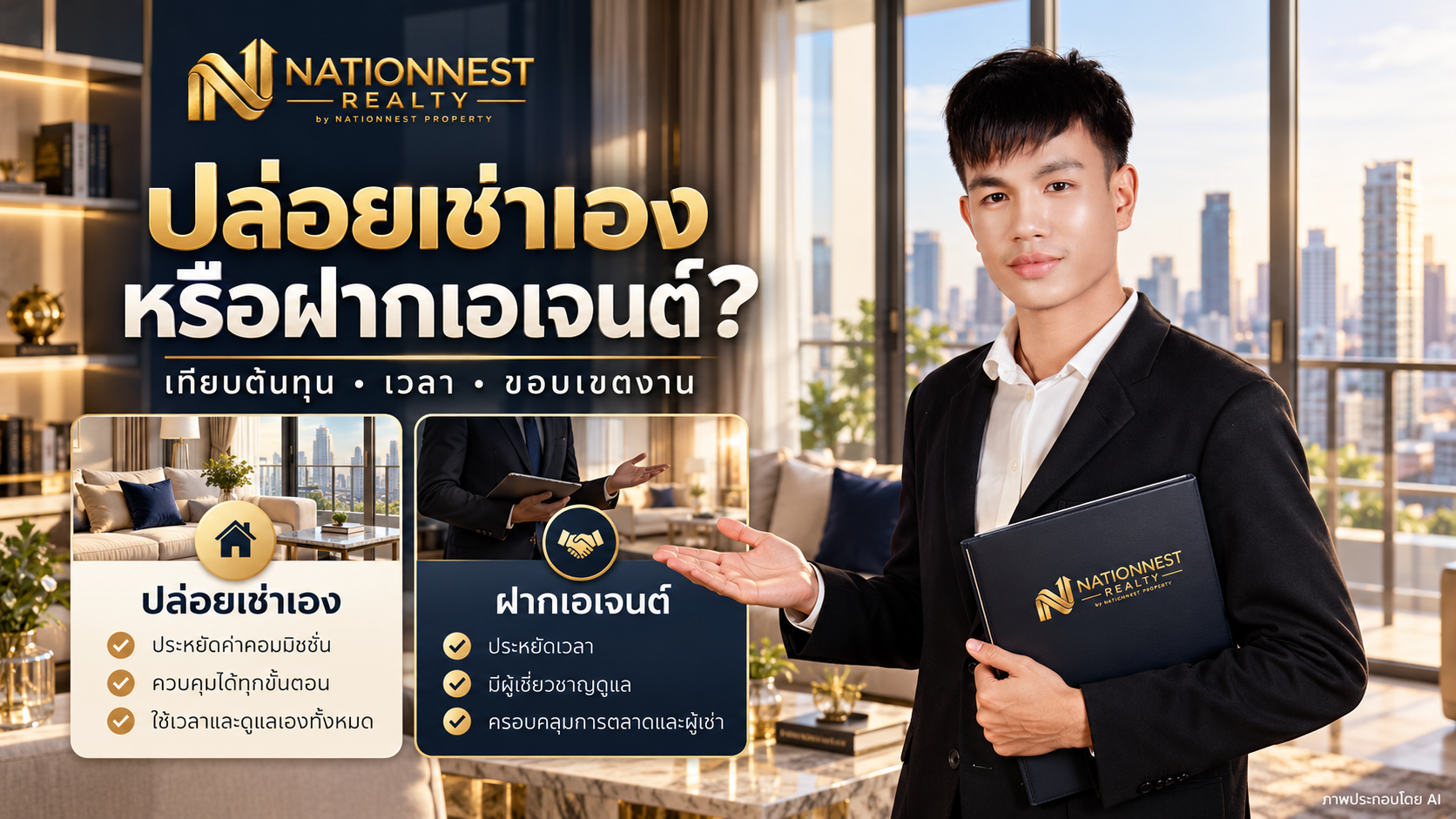 ปล่อยเช่าคอนโดเองหรือฝากเอเจนต์ แบบไหนคุ้มกว่า? เทียบต้นทุน เวลา และขอบเขตงานก่อนตัดสินใจ